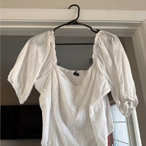 White Eyelet Peasant Top - Womens